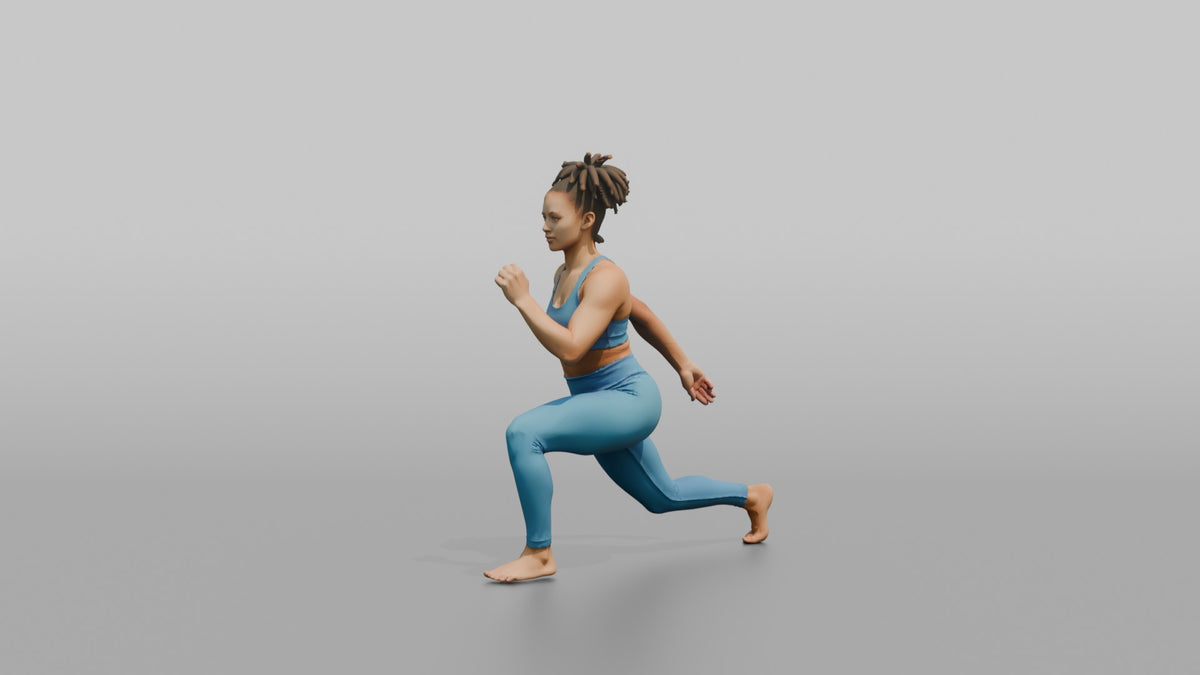 Bodyweight Athlete Woman In A Deep Bodyweight Lunge - 3D character model