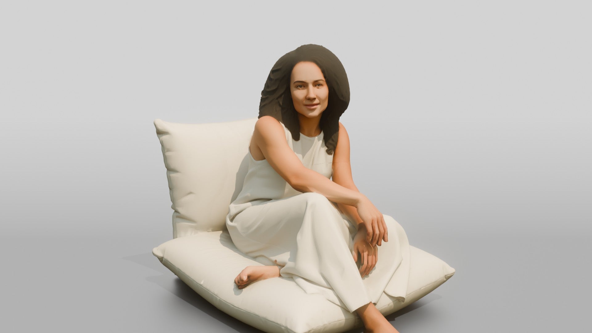 Woman Lounging on a Floor Cushion
