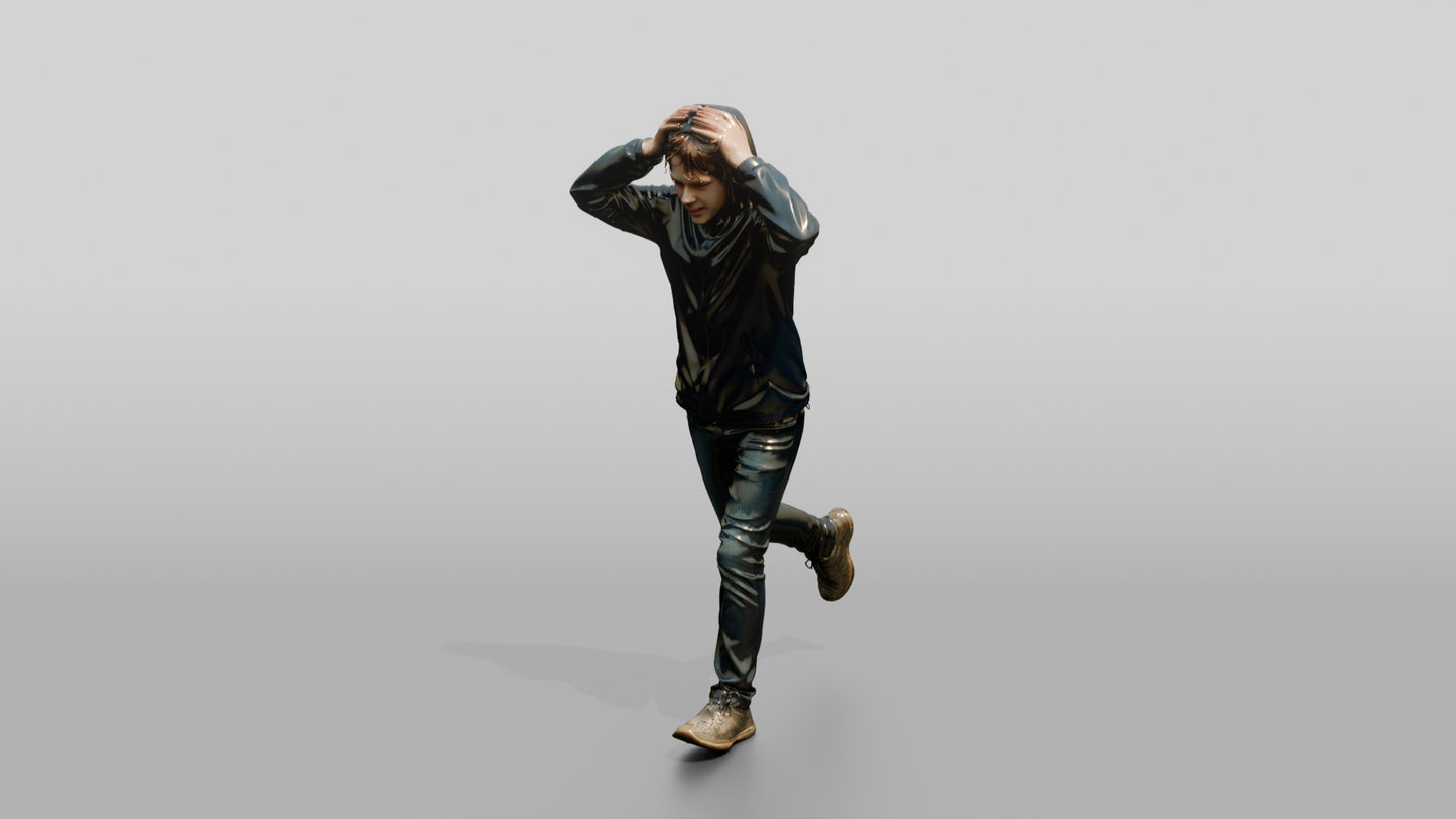White Teen Boy Running in Windbreaker