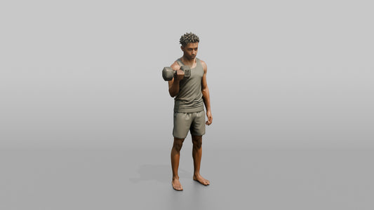 Weightlifter Man Performing A Dumbbell Bicep Curl - 3D character model
