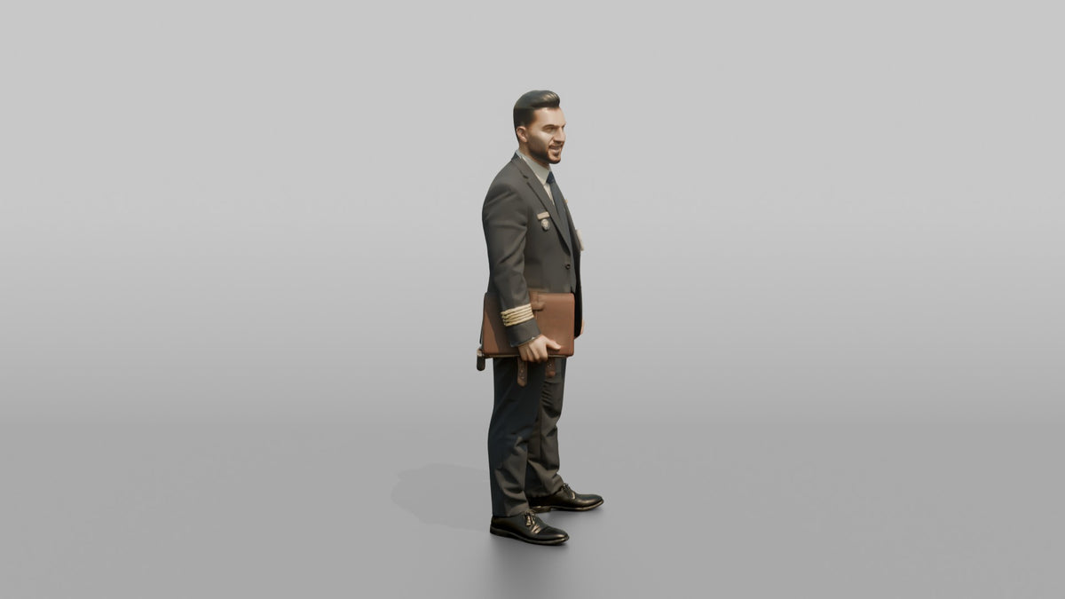 Hispanic Flight Attendant Holding an Aisle Tray - 3D character model, view 2