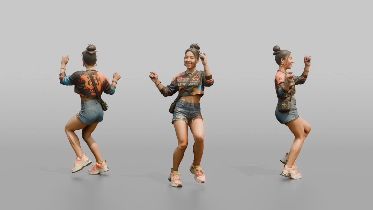 Patron Woman Dancing In Platform Sneakers, Colorful Urban Streetwear - 3D character model, view 1