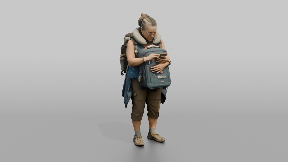 Traveler Hugging Her Carry-On Bag - 3D character model, view 5