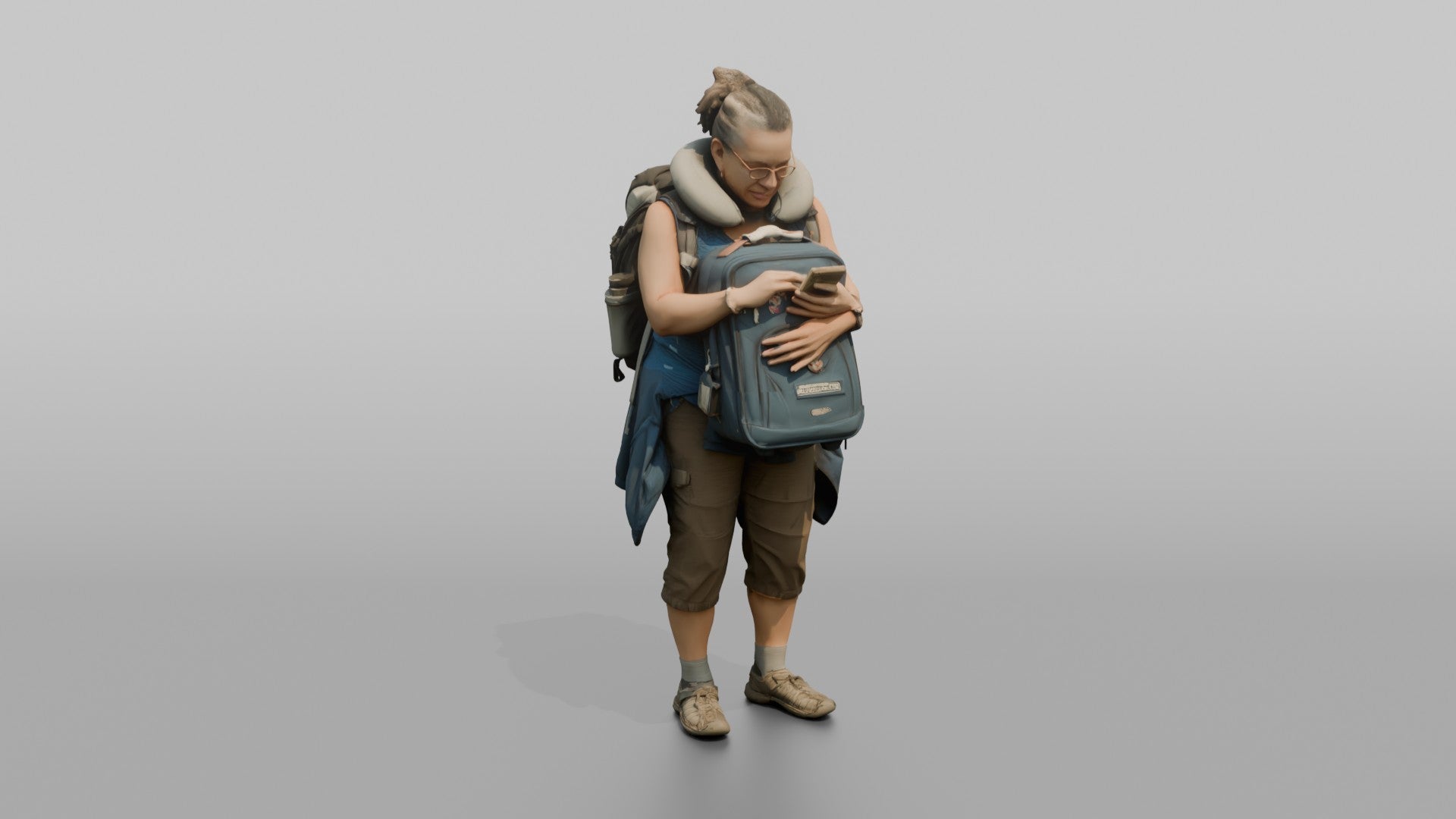 Traveler Hugging Her Carry-On Bag