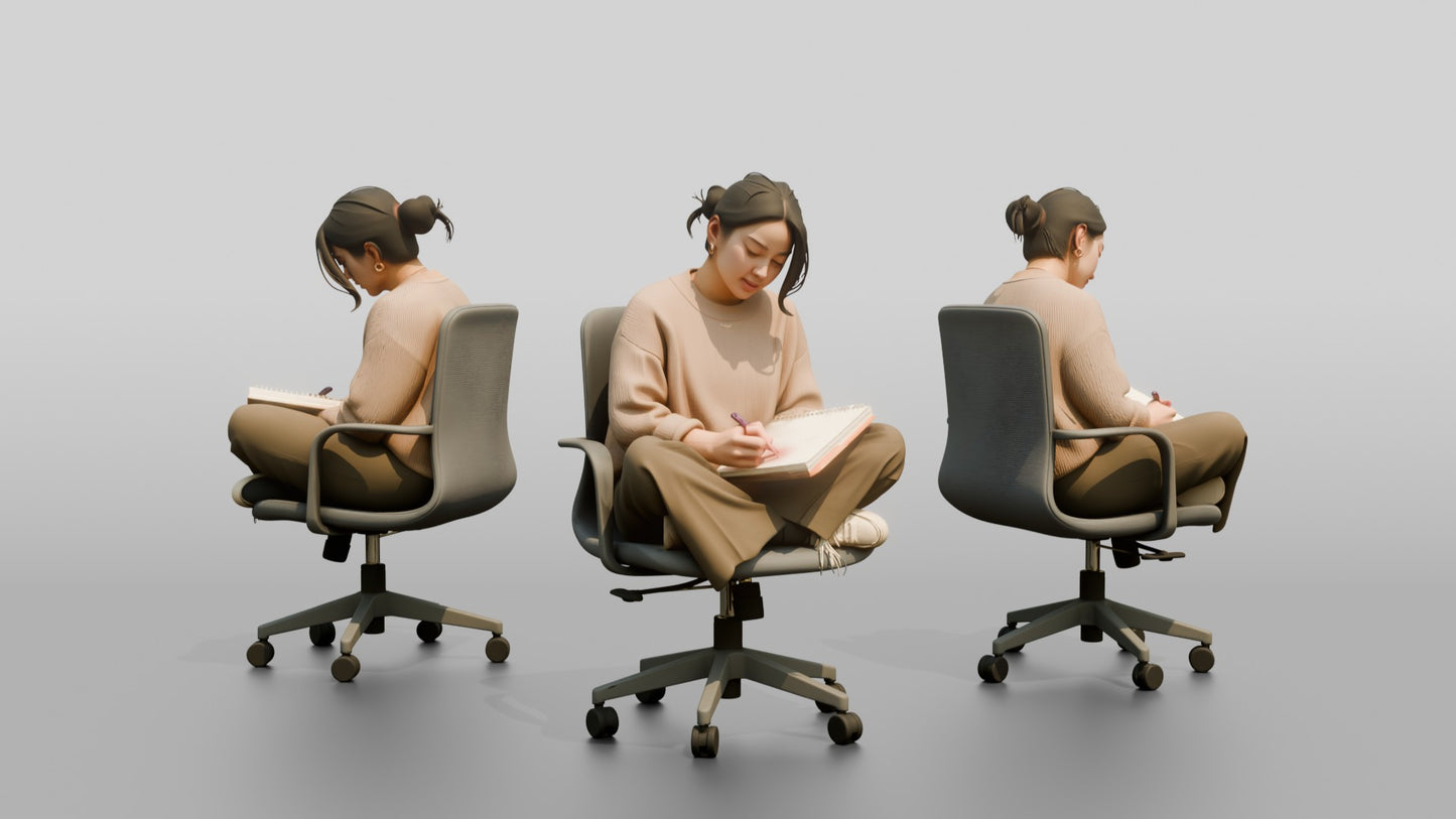 Woman Writing in a Notebook on a Chair