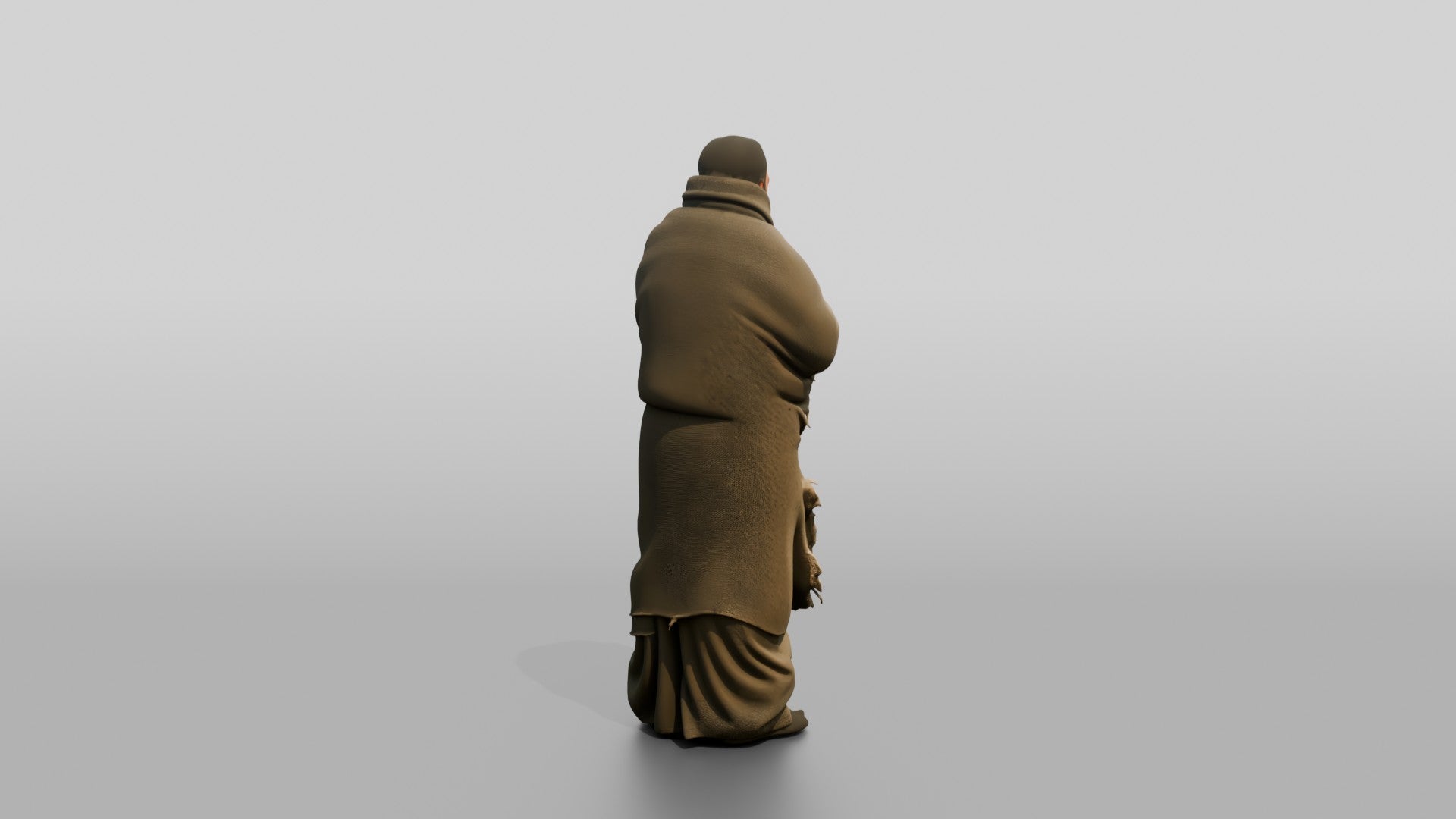 Homeless Man Wrapped Tightly in a Wool Blanket