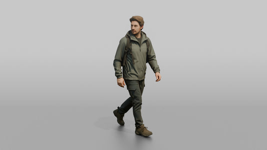 Protester Man Walking with a Backpack - 3D character model, view 1
