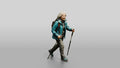 Elderly Chinese Woman Hiking with Trekking Poles