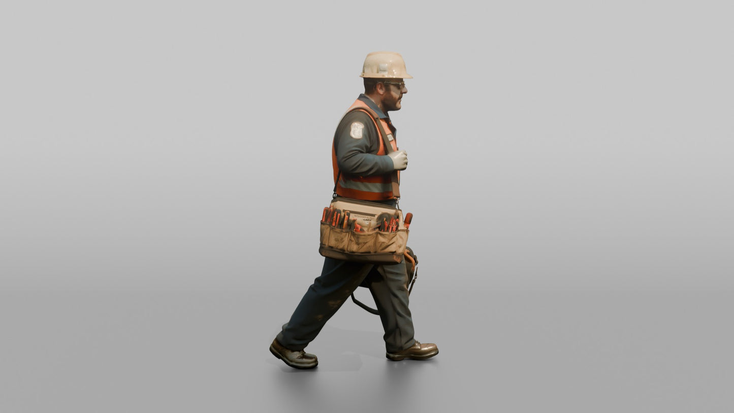 Engineer Carrying a Tool Bag Through the Engine Room