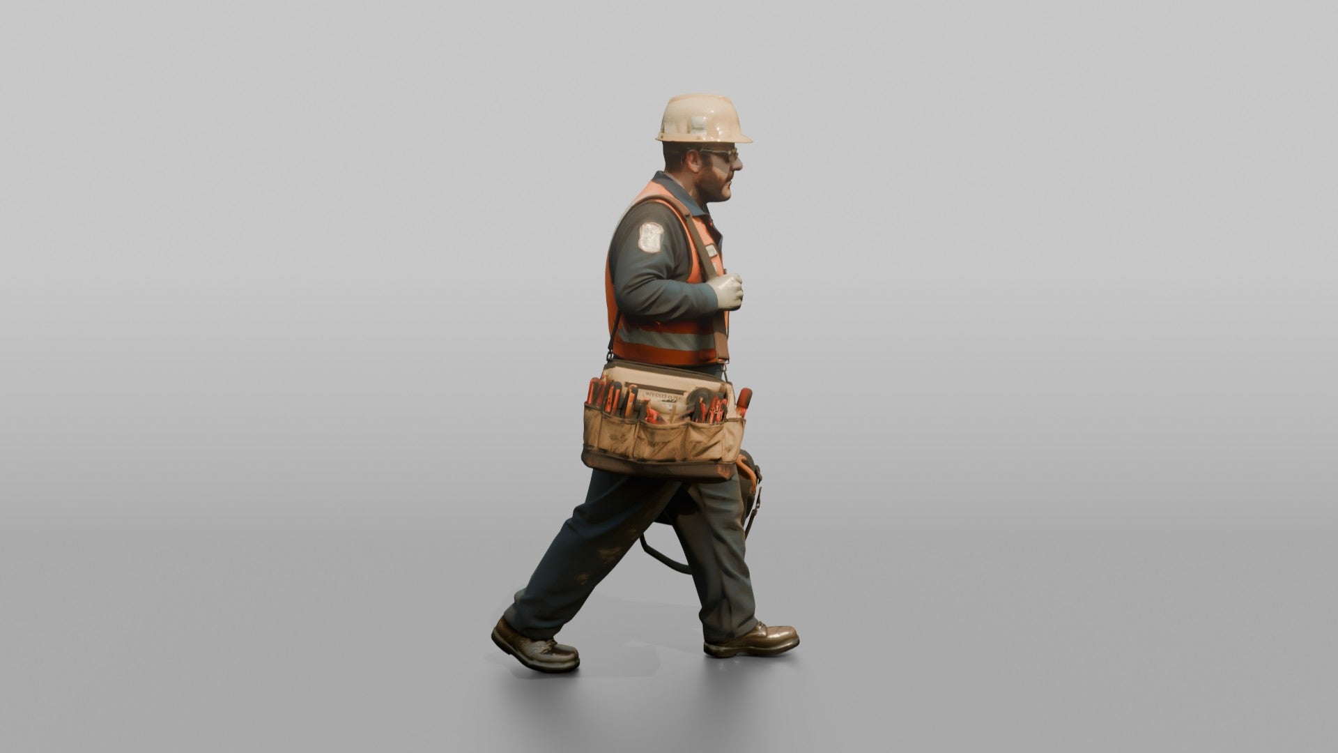 Engineer Carrying a Tool Bag Through the Engine Room