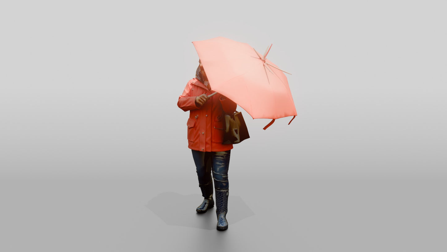 Black Woman in Red Raincoat Opening Umbrella