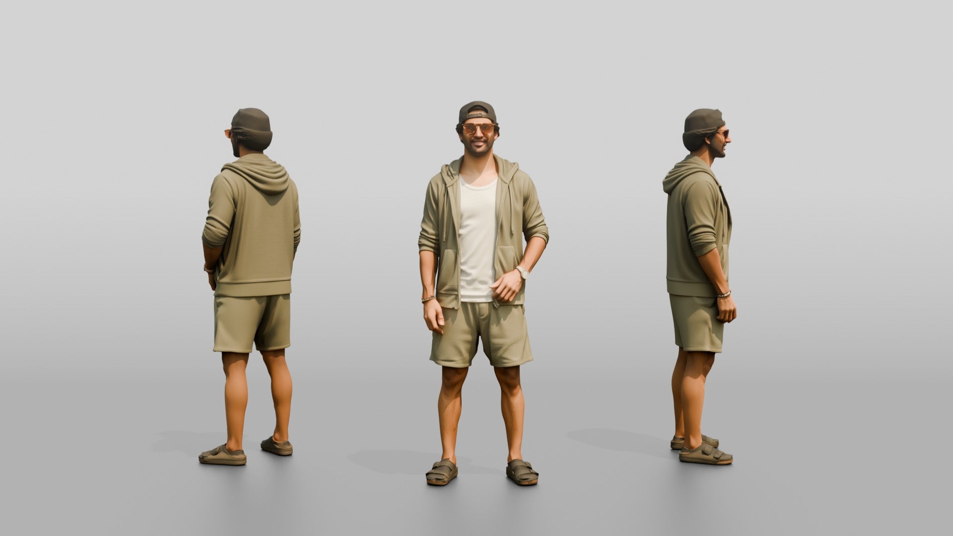 Multiracial Man Posing on the Boardwalk in Towel Hoodie