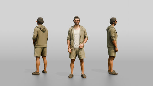 Multiracial Man Posing on the Boardwalk in Towel Hoodie