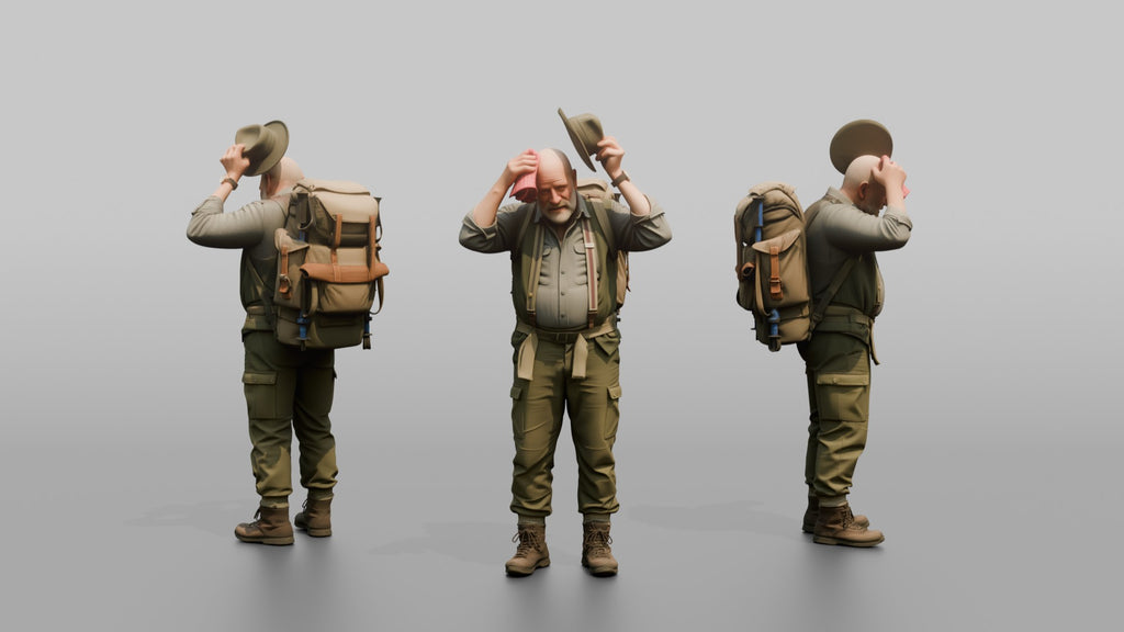 Hiker Wiping His Head with a Handkerchief