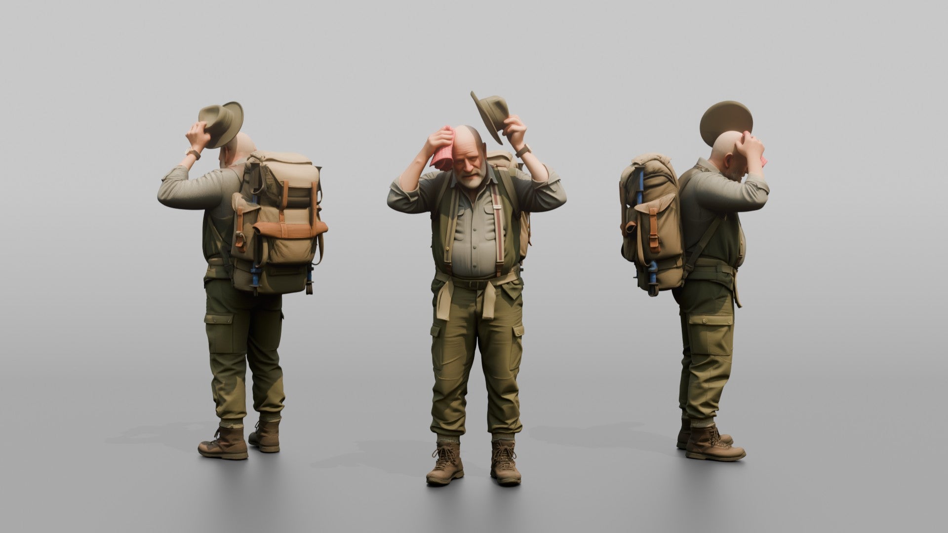 Hiker Wiping His Head with a Handkerchief