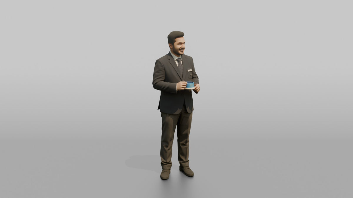 Receptionist Man Presenting A Room Key Card With Both Hands - 3D character model