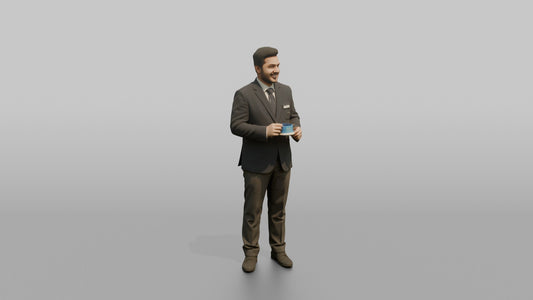 Receptionist Man Presenting A Room Key Card With Both Hands - 3D character model