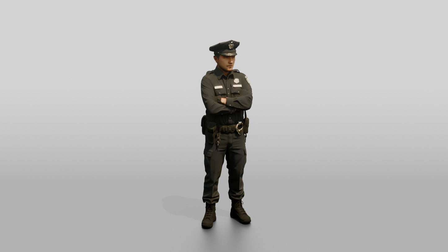 East Asian Male Guard in a Navy Blue Guard Uniform