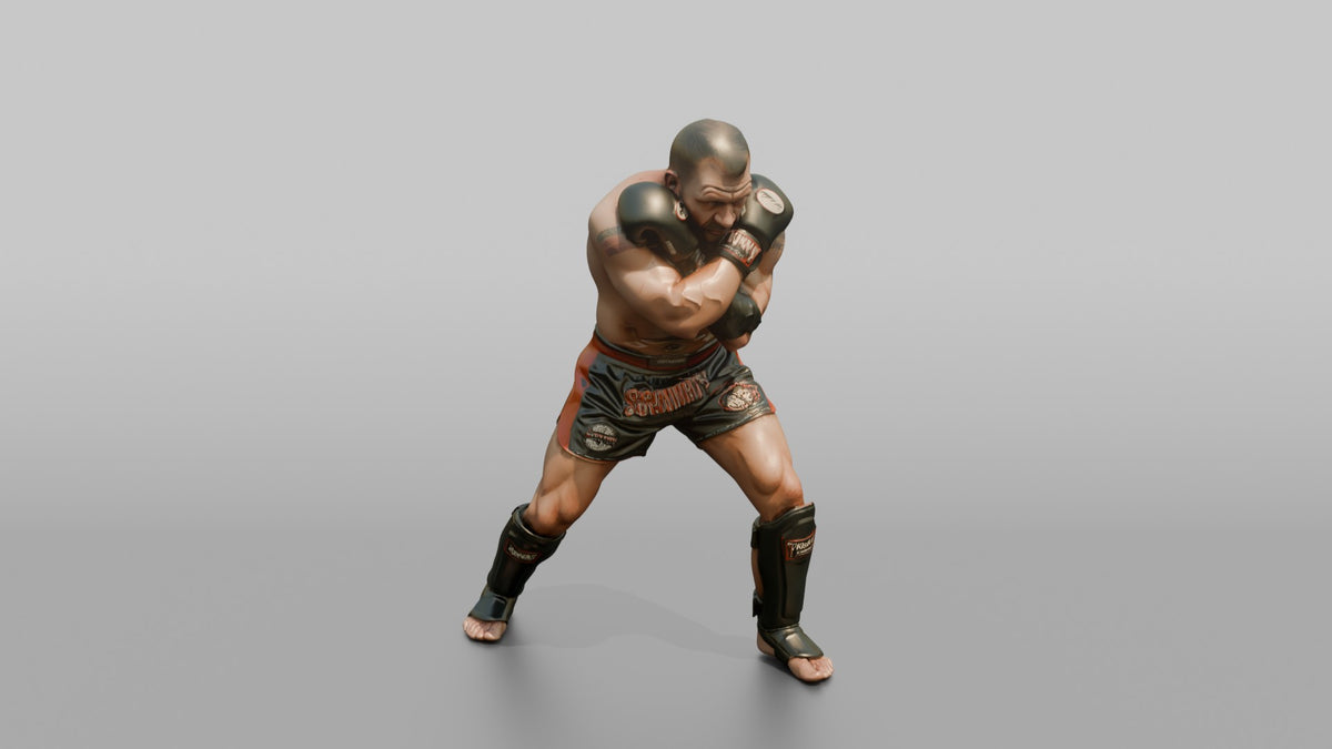 Kickboxer Tight Dutch-style Defensive Block - 3D character model, view 1