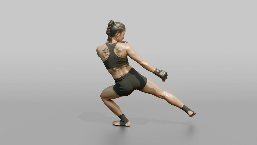 MMA Fighter Low Sweeping Leg Kick with Dynamic Balance
