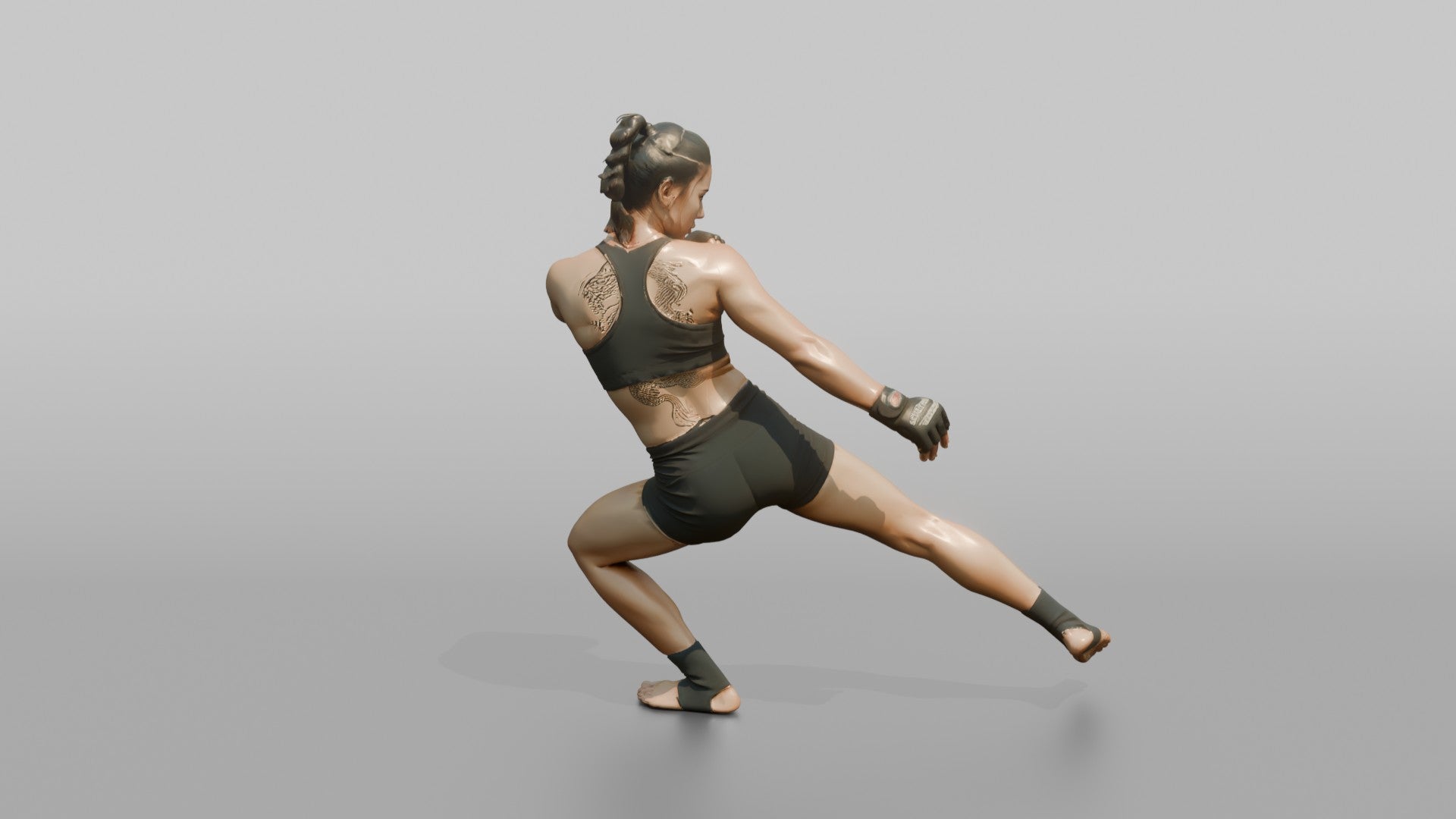 MMA Fighter Low Sweeping Leg Kick with Dynamic Balance