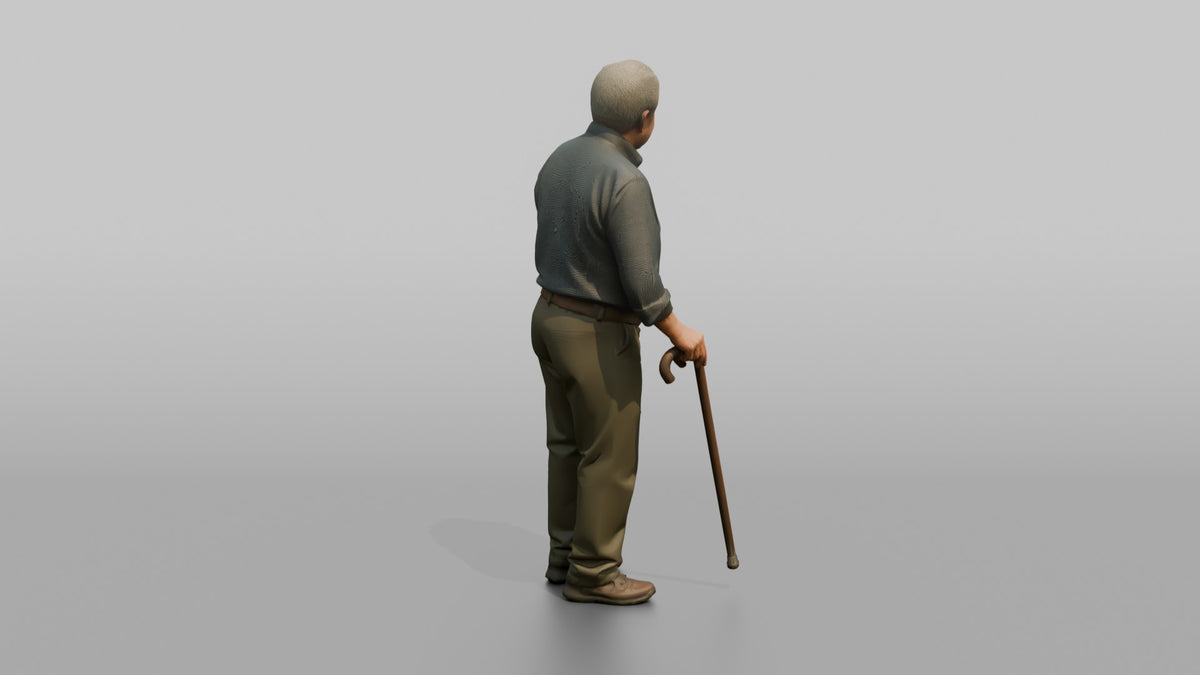 Man Customer Leaning On A Cane - 3D character model, view 3