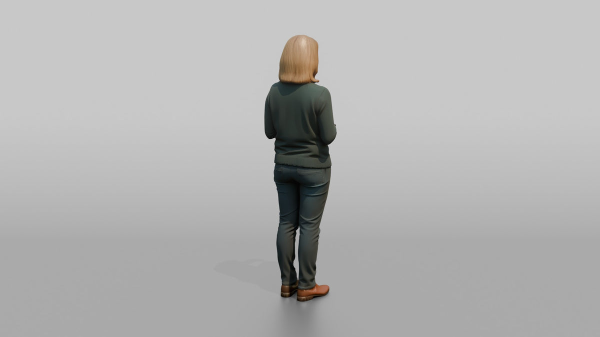 Woman Customer Gesturing While Asking A Question Toward A Staff Member Off-frame - 3D character model, view 3
