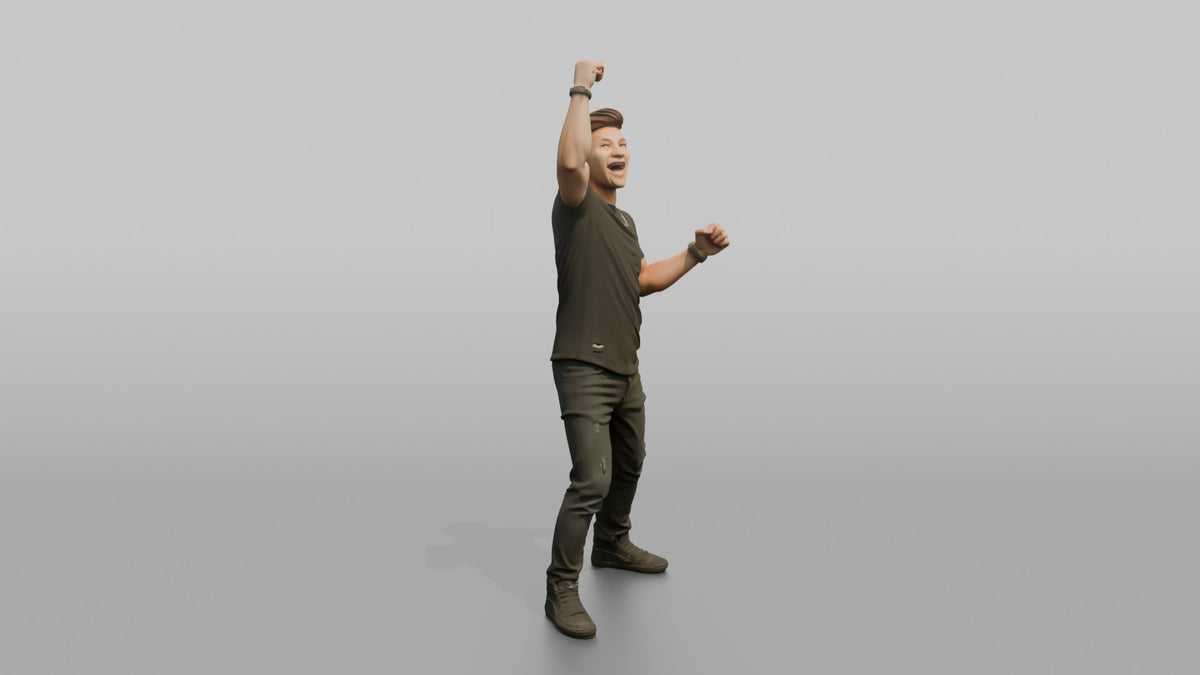 Club DJ Man Fist Raised In The Air, Energetic Pose - 3D character model, view 2