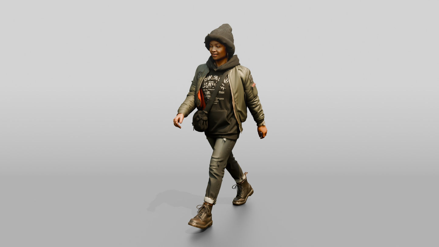 African-American Woman in Bomber Jacket and Hoodie