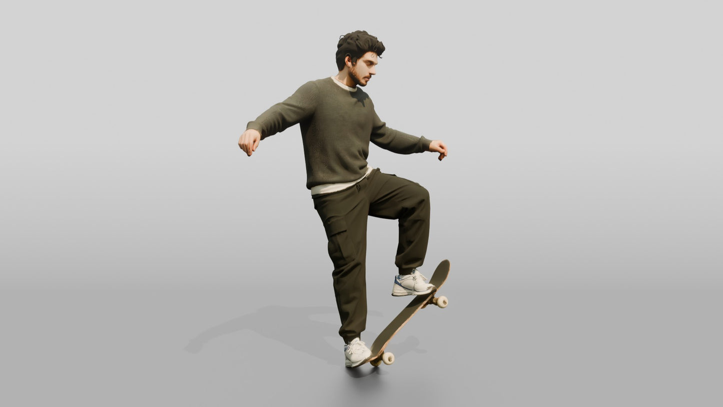 Skateboarder Man Kickflip Pose