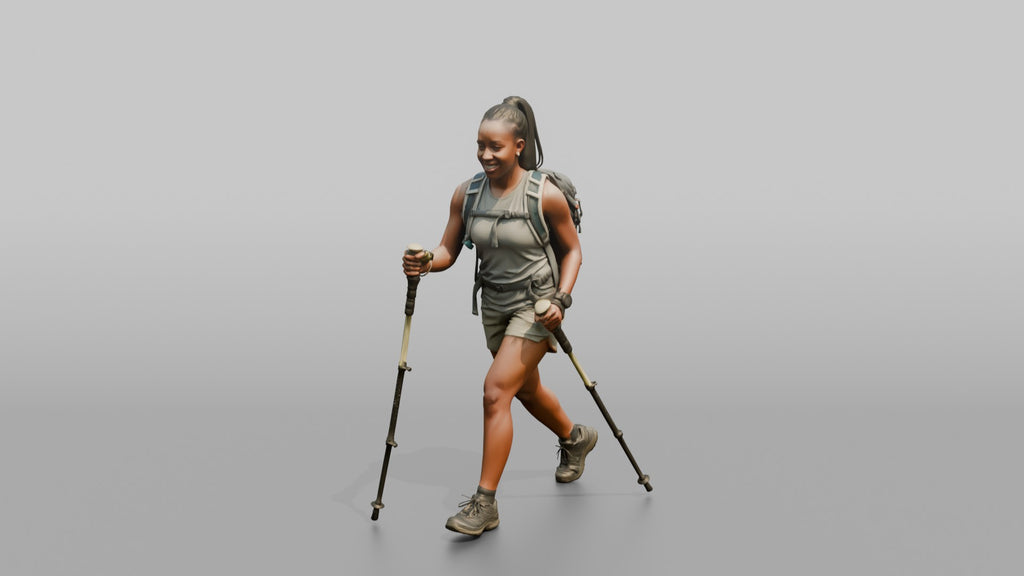 Hiker Walking with Double Trekking Poles