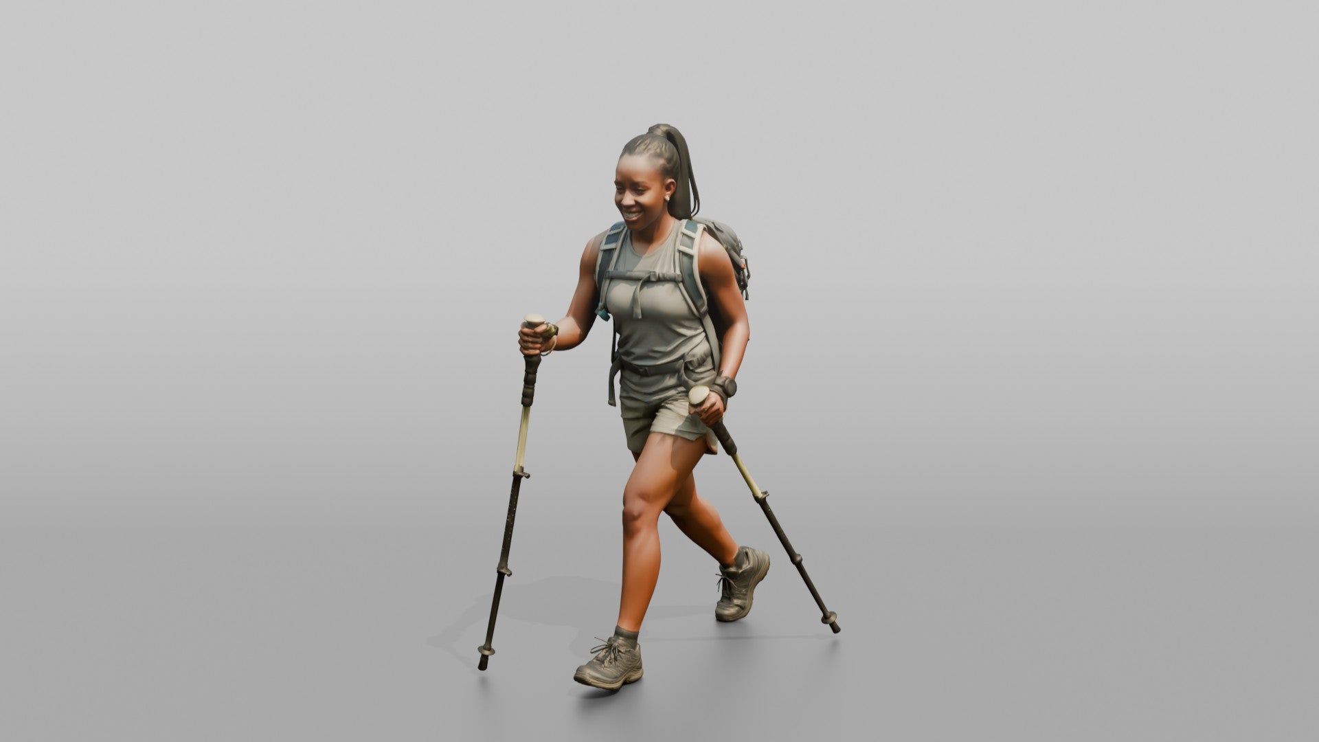 Hiker Walking with Double Trekking Poles
