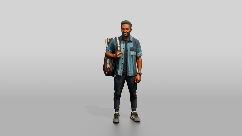 Athletic African Man Carrying a Tennis Racket Bag