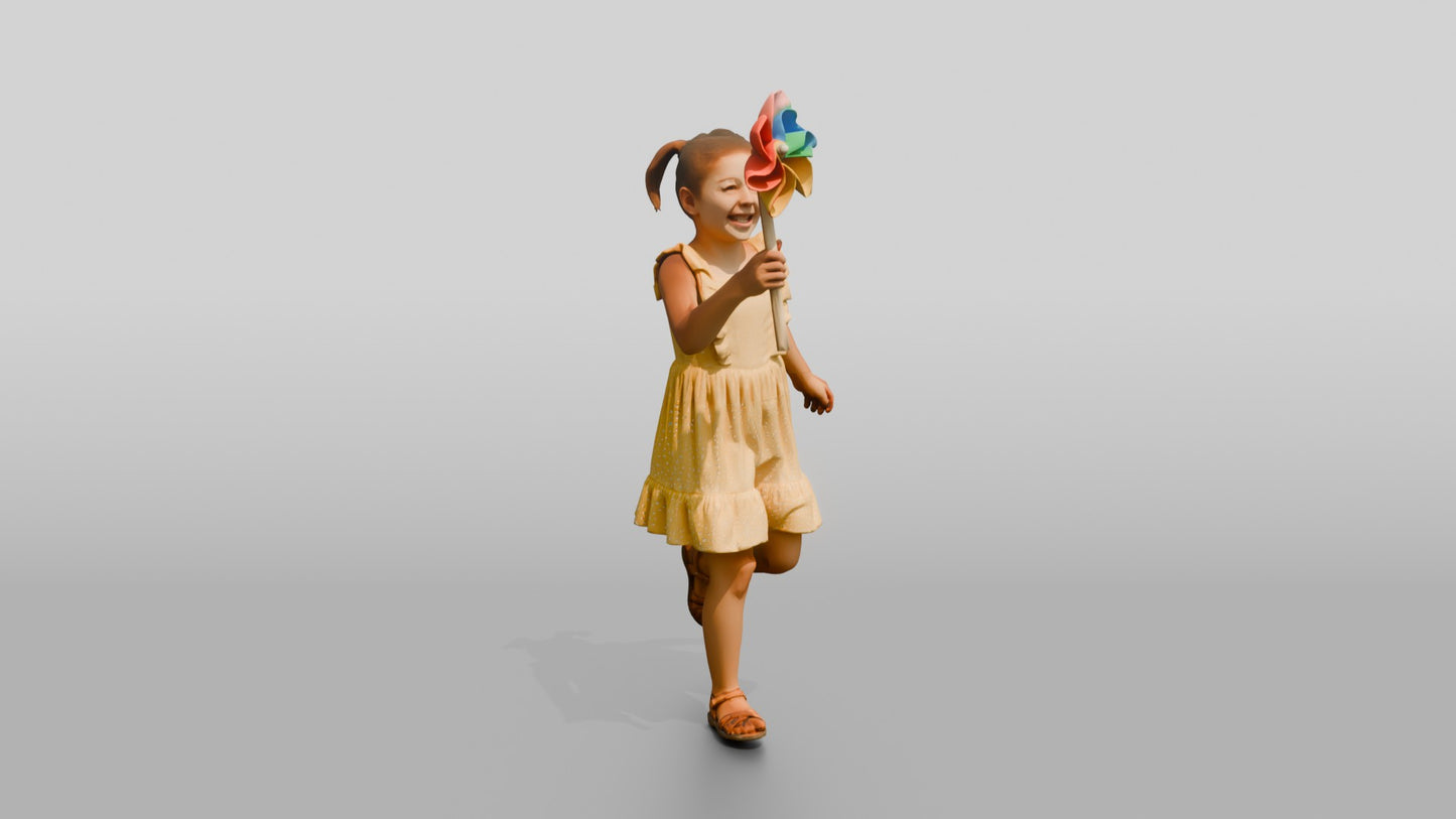 Petite Cypriot Girl Holding a Spinning Pinwheel