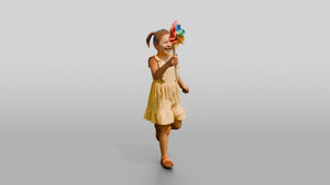 Petite Cypriot Girl Holding a Spinning Pinwheel - 3D character model, view 1