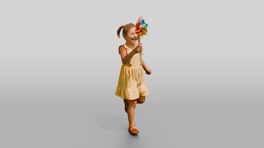 Petite Cypriot Girl Holding a Spinning Pinwheel - 3D character model, view 1