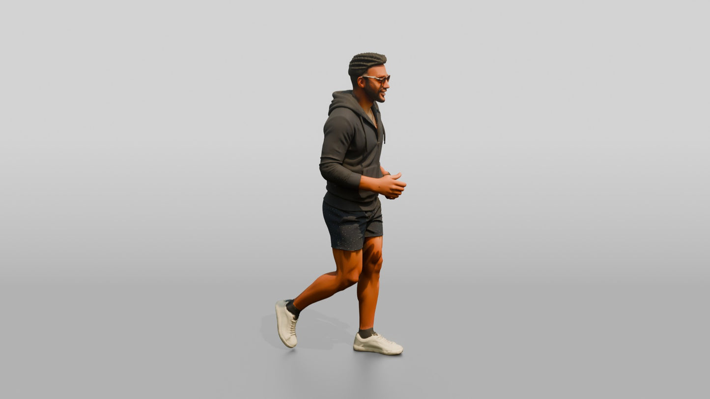 African-American Man Moving Actively in Zip-Up Hoodie