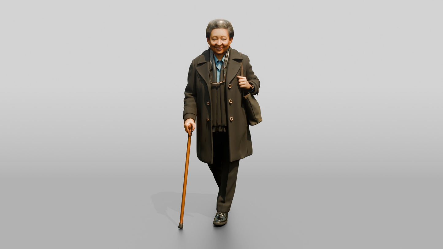 Elderly Black Woman Walking with a Cane