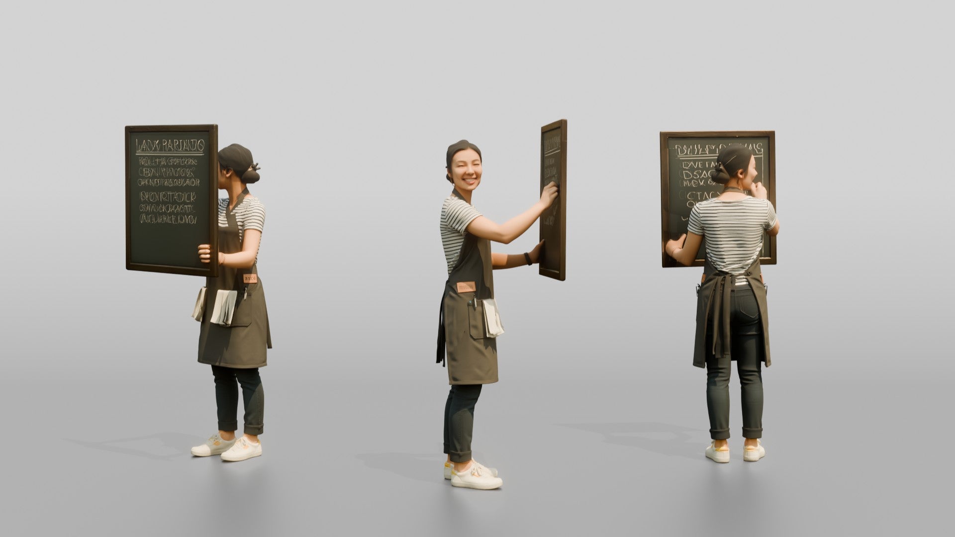 East Asian Woman Barista Writing Chalk Menu