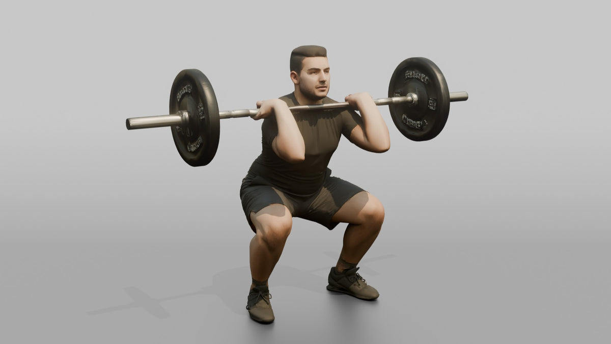 Weightlifter Man Holding A Barbell At Chest Height For A Front Squat - 3D character model