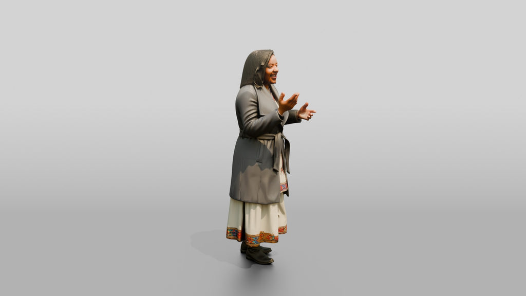Plus-Size African Woman Laughing in a Wrap Coat