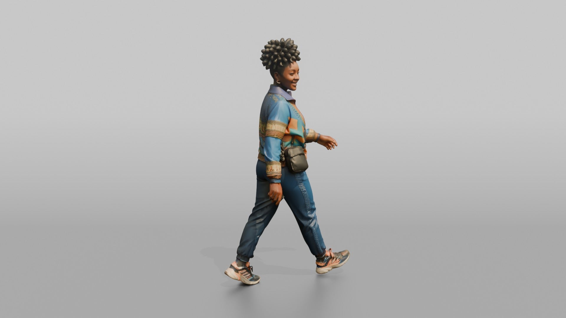 African Woman in Ankara Bomber Jacket Walking