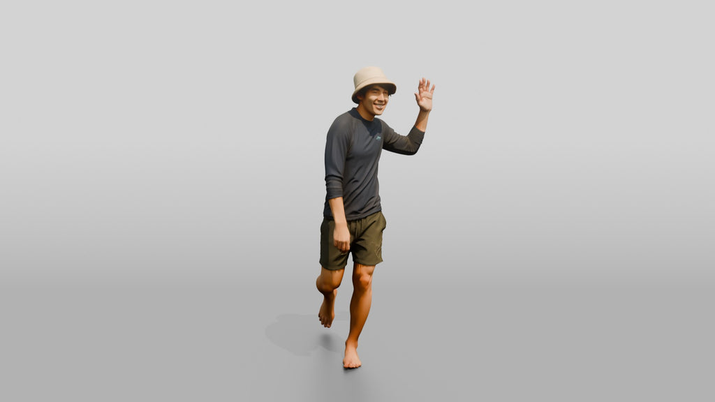 Man Waving Back Over His Shoulder