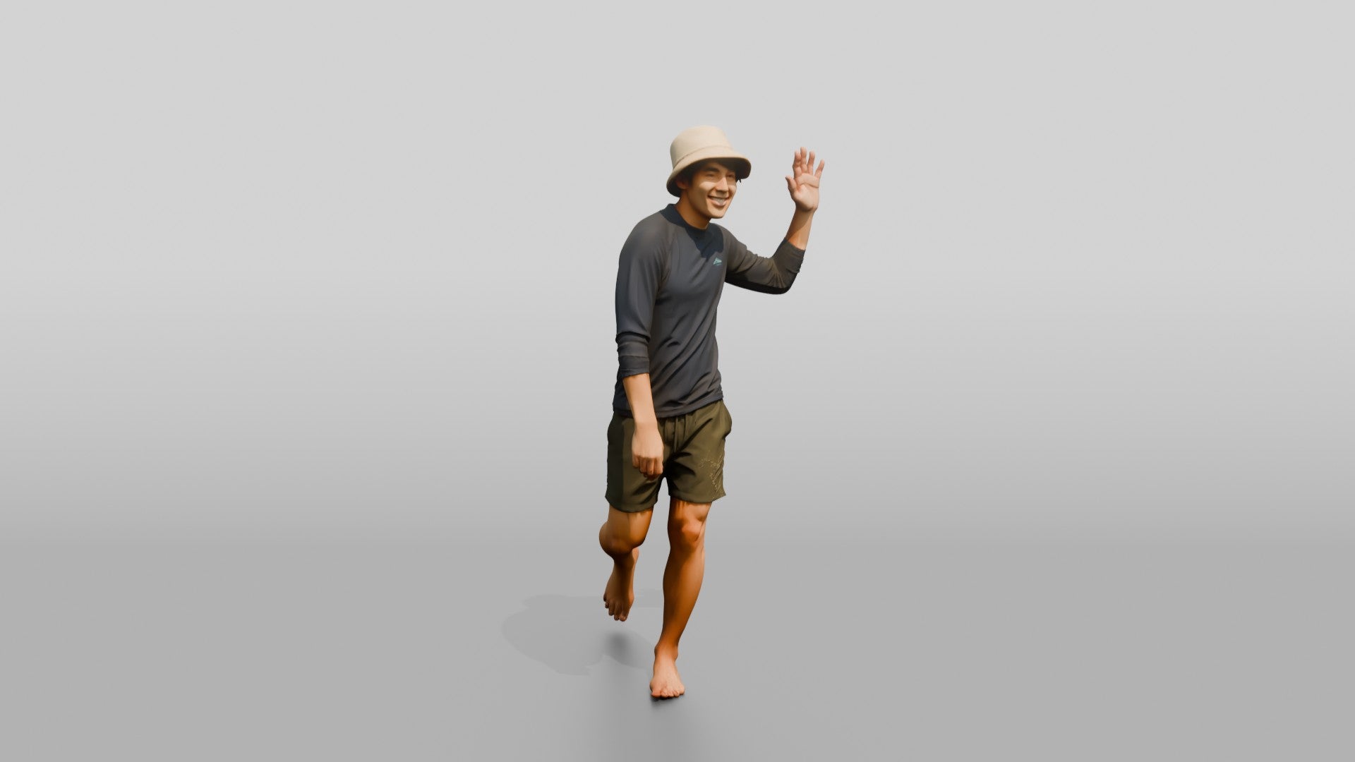 Man Waving Back Over His Shoulder