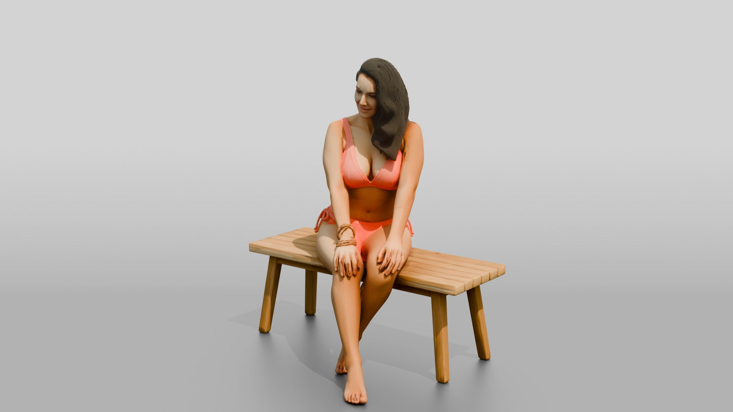 Latina Fitness Model in Coral High-Cut Swimsuit
