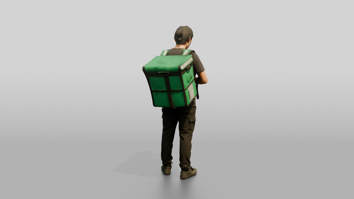 Food Delivery Man with Backpack - 3D character model, view 3