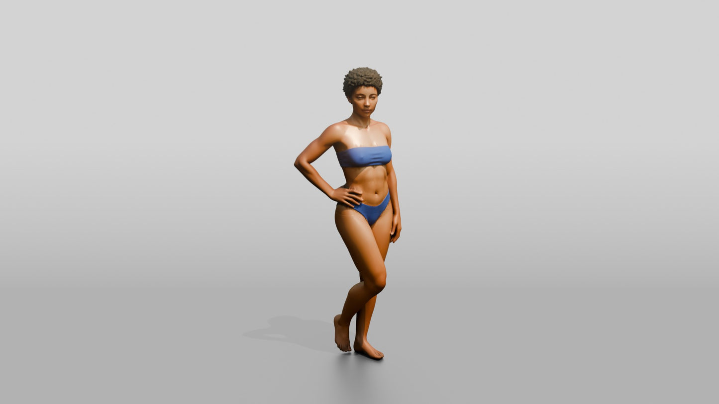 Black Woman in Blue Swimsuit with Hand on Hip