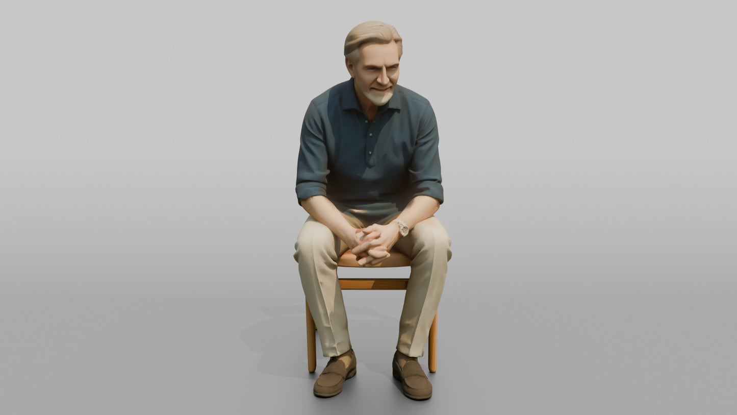 British Gentleman Seated in Linen Trousers and a Polo Shirt