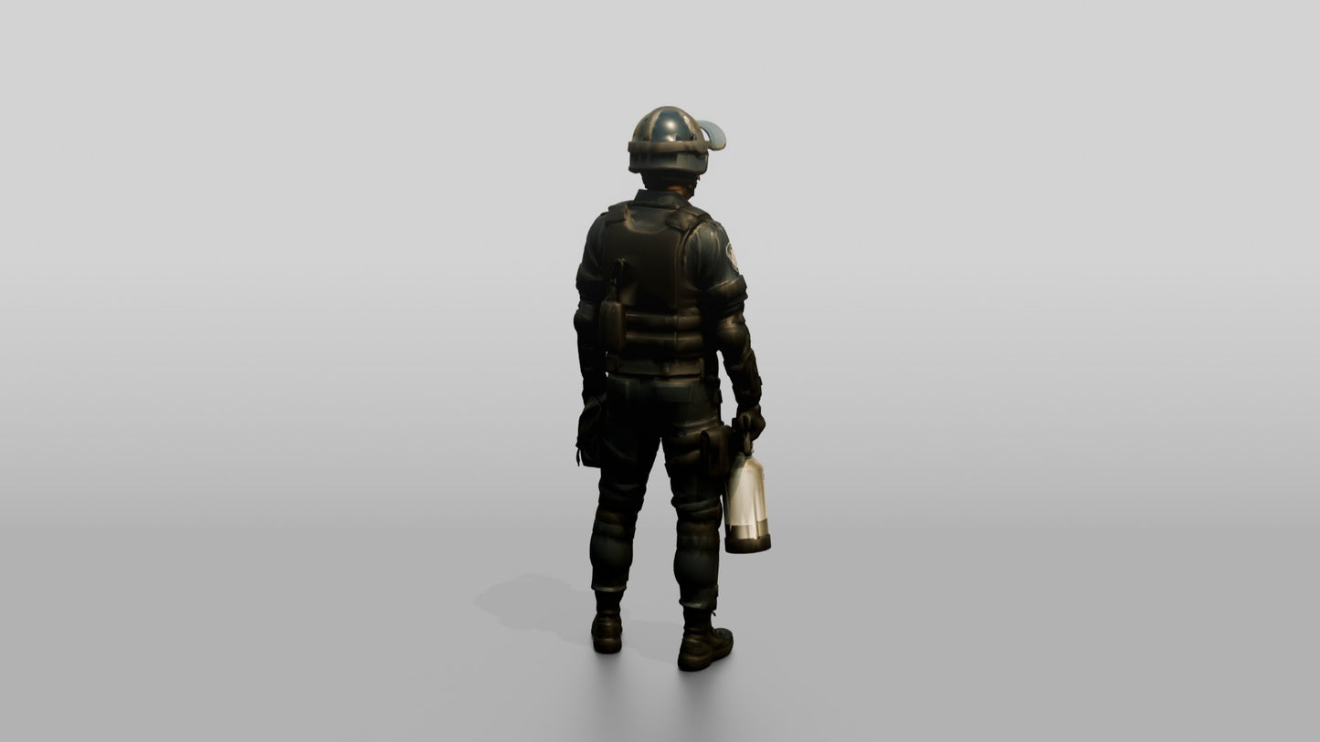 Riot Police Officer Bracing Shield