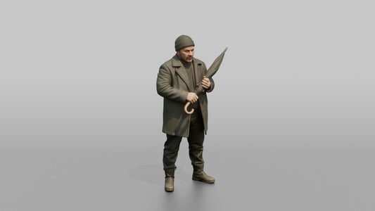 Protester Man Holding a Furled Umbrella - 3D character model, view 1